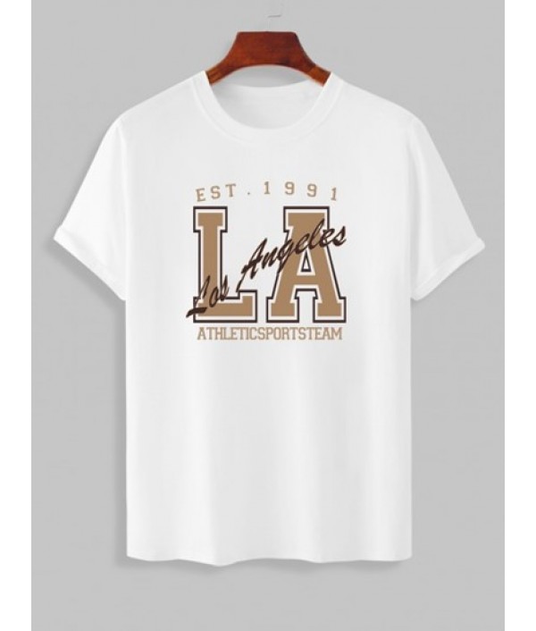 Los Angeles Letter Printed Short Sleeves T-shirt And Basic Casual Shorts Set Los Angeles Letter Printed Short Sleeves T-shirt And Basic Casual Shorts Set