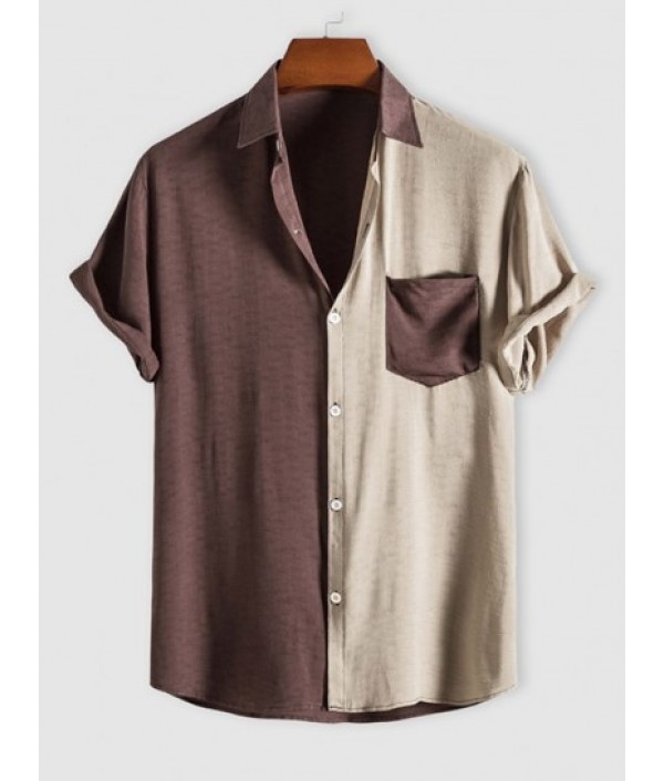 Two Tone Colorblock Short Sleeves Shirt And Beam Feet Cargo Pants Set