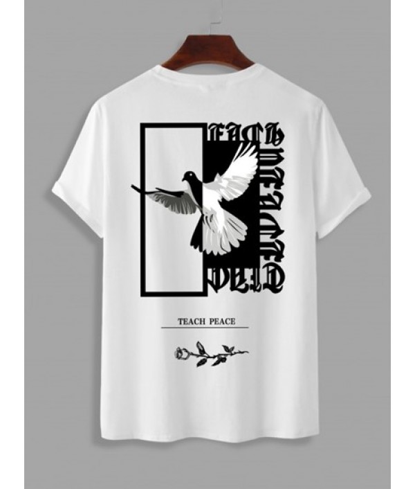 Eagle Letter Rose Graphic Pattern T-shirt And Multi-pockets Cargo Pants Eagle Letter Rose Graphic Pattern T-shirt And Multi-pockets Cargo Pants