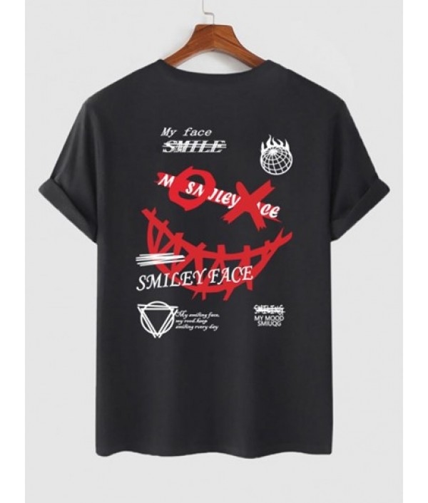 Letter Smile Face Graphic Pattern Short Sleeves Tee And Cargo Shorts Set Letter Smile Face Graphic Pattern Short Sleeves Tee And Cargo Shorts Set