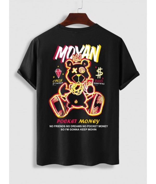 Cartoon Bear POCKET MONEY Graphic Tee And Sweat Shorts Set