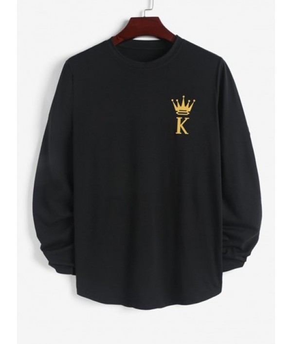 Letter Crown Pattern Asymmetric Hem T-shirt And Cargo Jogger Techwear Pants Set