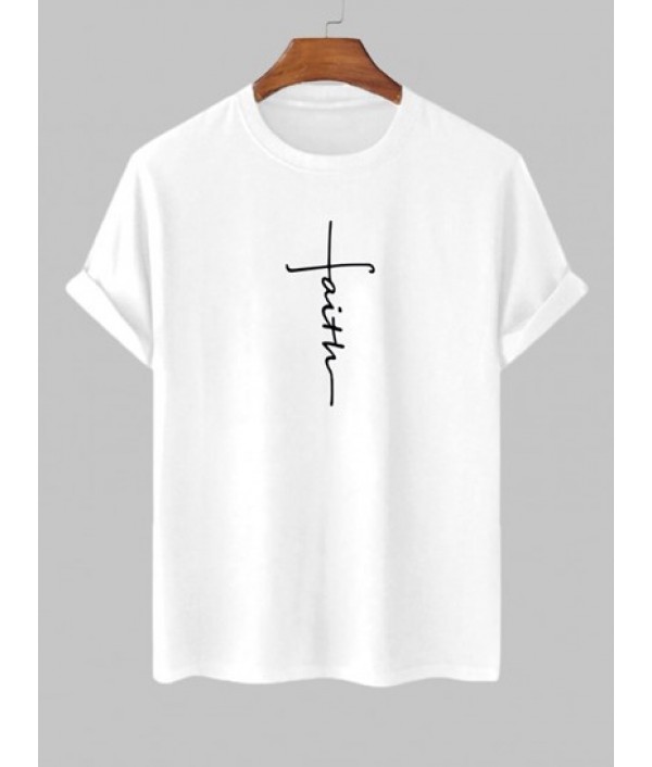 Men's Daily Casual Two Piece Set Faith Letter Printed Short Sleeves Crew Neck T-shirt With Drawstring Pocket Bermuda Shorts Set Men's Daily Casual Two Piece Set Faith Letter Printed Short Sleeves Crew Neck T-shirt With Drawstring Pocket Bermuda Shorts Set