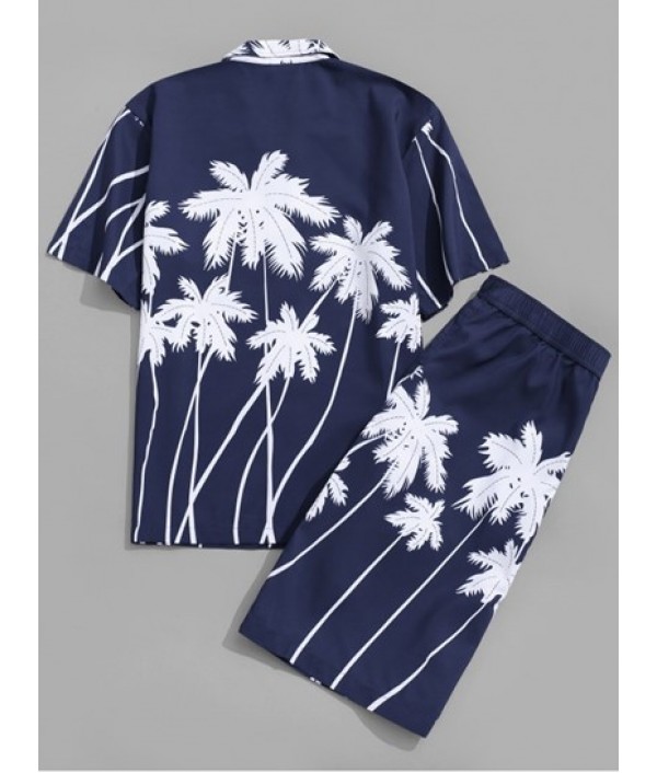 Tropical Coconut Palm Printed Hawaii Shirt And Beach Shorts Two Pieces Set