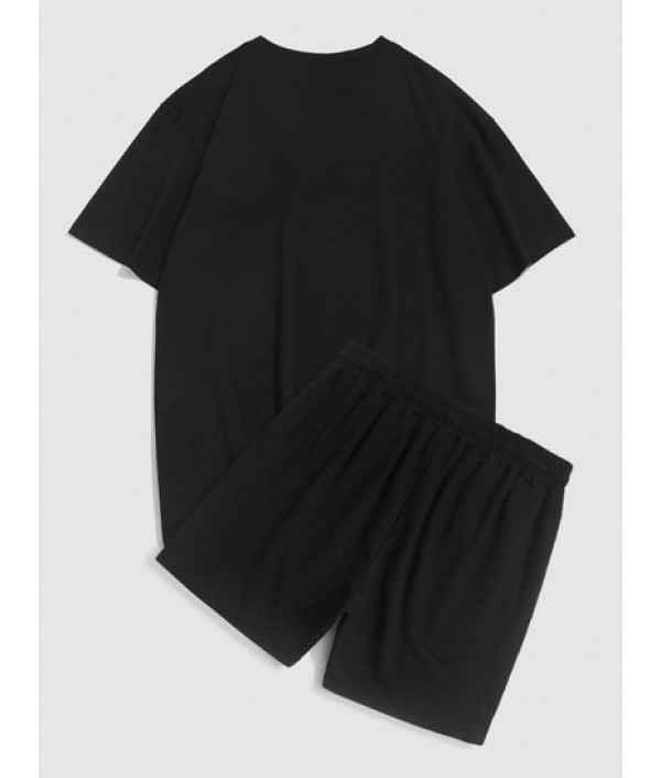 LOS ANGELES Letter Printed T-shirt And Drawstring Shorts Set