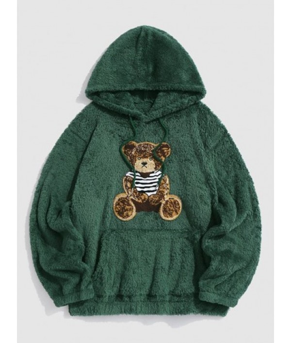 2Pcs Bear Terry Embroidered Pullover Fluffy Faux Fur Teddy Hoodies