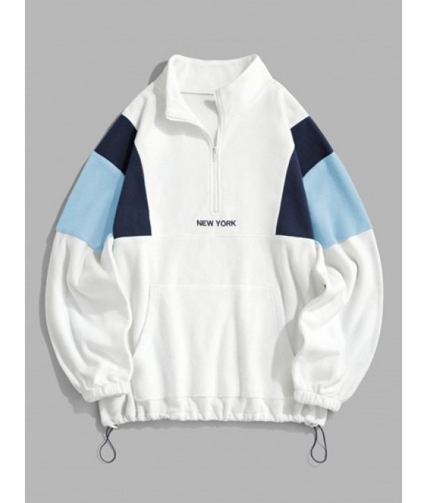 Fluffy Polar Fleece NEW YORK Embroidery Colorblock Half Zip Sweatshirt With Drawstring Jogger Cargo Pants Set Fluffy Polar Fleece NEW YORK Embroidery Colorblock Half Zip Sweatshirt With Drawstring Jogger Cargo Pants Set
