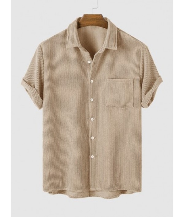 Corduroy Pocket Short Sleeves Shirt With Tapered Work Pants Set
