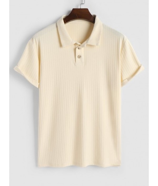 Textured Short Sleeves Polo Collared T-shirt And Basic Casual Shorts Set Textured Short Sleeves Polo Collared T-shirt And Basic Casual Shorts Set