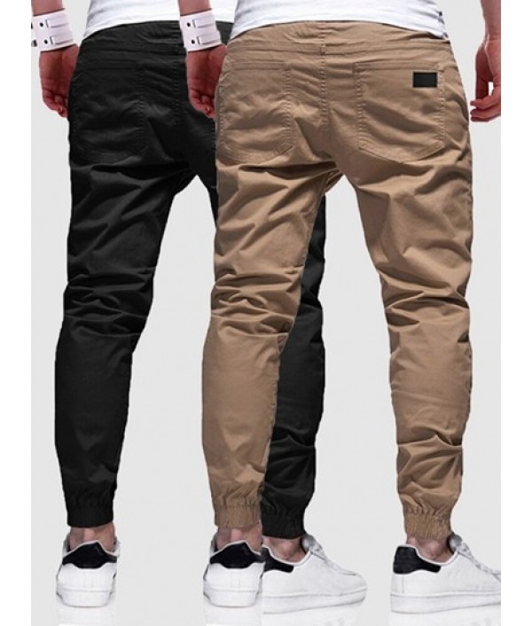 2Pcs Patched Pockets Drawstring Pants Set