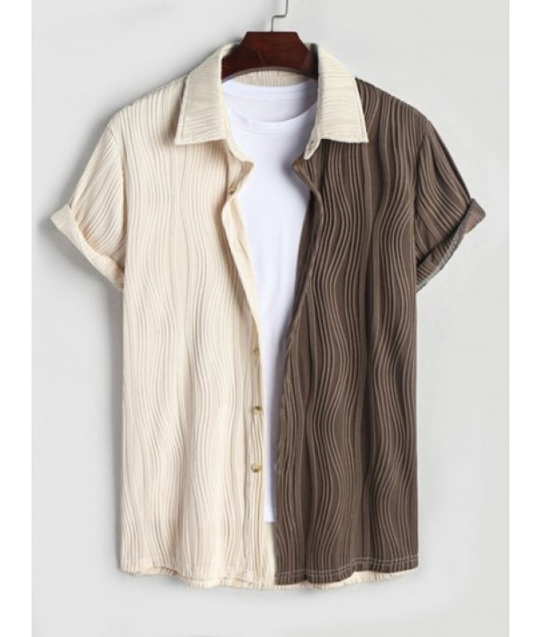 Two Tone Colorblock Textured Shirt With Shorts Set