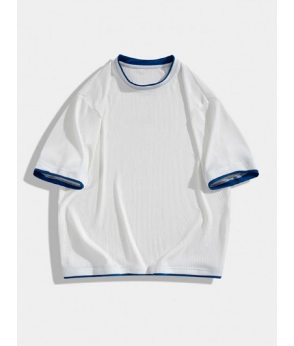 Color Spliced Iced Silk Textured Short Sleeves T-shirt And Shorts Set