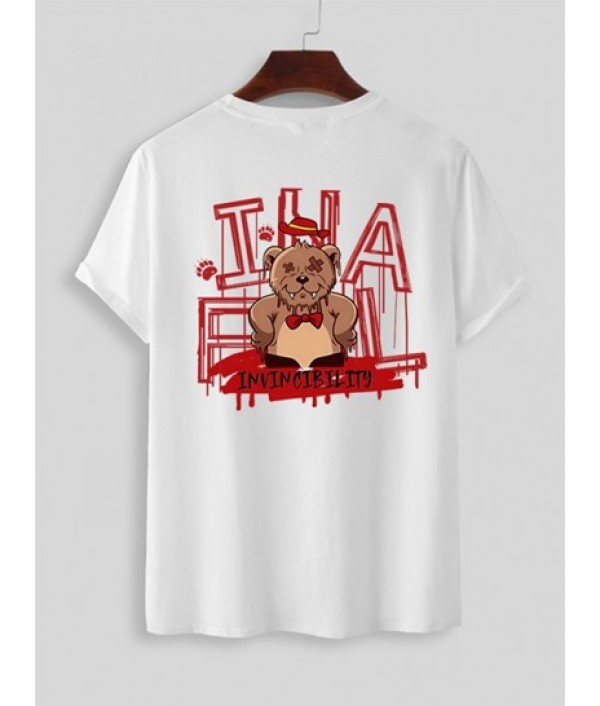 Men's Athleisure Outfits Letter Cartoon Bear Tie Graphic Printed Short Sleeves T-shirt And Basic Casual Shorts Set Men's Athleisure Outfits Letter Cartoon Bear Tie Graphic Printed Short Sleeves T-shirt And Basic Casual Shorts Set