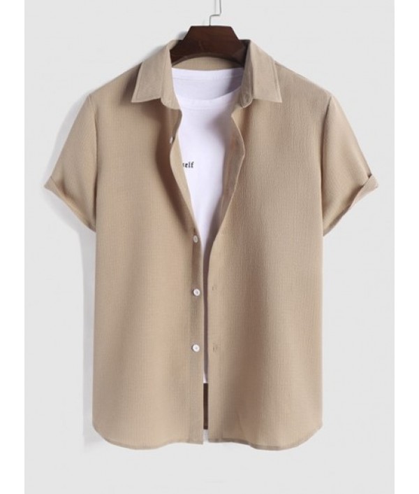 Textured Short Sleeves Shirt And Basic Casual Shorts Set Textured Short Sleeves Shirt And Basic Casual Shorts Set