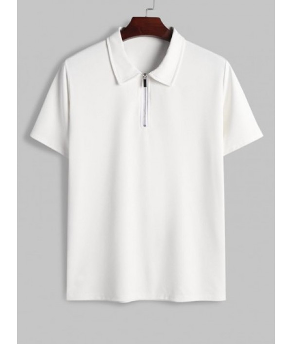 Men's Casual Half Zip Design Polo Collared Basic T-shirt And Drawstring Sweat Shorts Set Men's Casual Half Zip Design Polo Collared Basic T-shirt And Drawstring Sweat Shorts Set