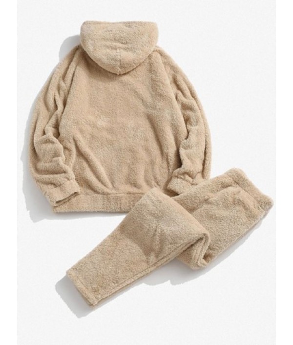 Solid Front Pocket Fluffy Fleece Hoodie And Pants Two Piece Set Solid Front Pocket Fluffy Fleece Hoodie And Pants Two Piece Set