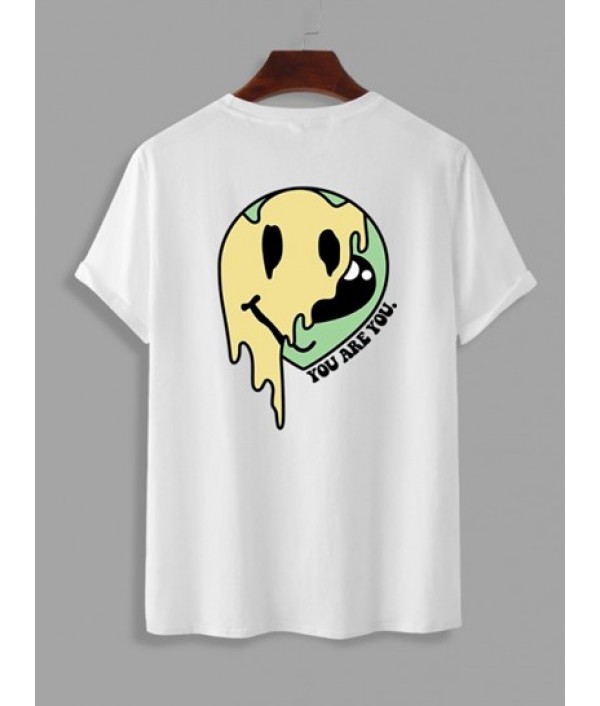 Cartoon Smile Face Pattern Short Sleeves T-shirt And Casual Shorts Set