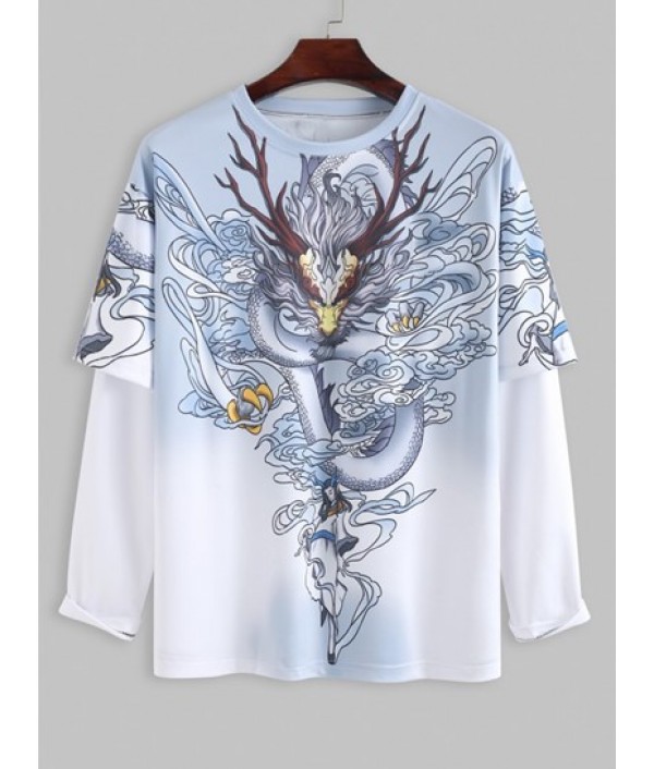 Men's Chinese Style Dragon Print Oriental Doctor Sleeve T Shirt And Drawstring Pocket Jogger Pants Set Men's Chinese Style Dragon Print Oriental Doctor Sleeve T Shirt And Drawstring Pocket Jogger Pants Set