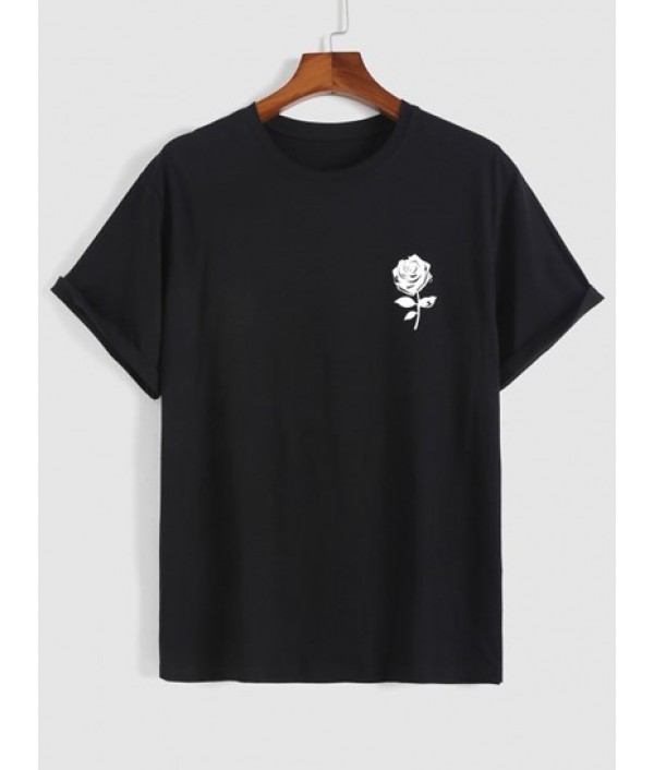 Drawstring Shorts And Rose Print Short Sleeve T Shirt Set