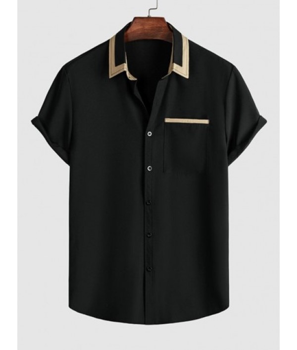 Color Spliced Collar Business Short Sleeves Shirt And Basic Casual Shorts Set Color Spliced Collar Business Short Sleeves Shirt And Basic Casual Shorts Set