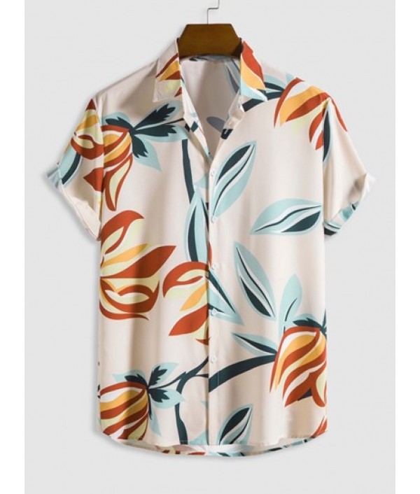Leaves Print Hawaii Style Shirt With Tapered Pants Two Piece Set Leaves Print Hawaii Style Shirt With Tapered Pants Two Piece Set