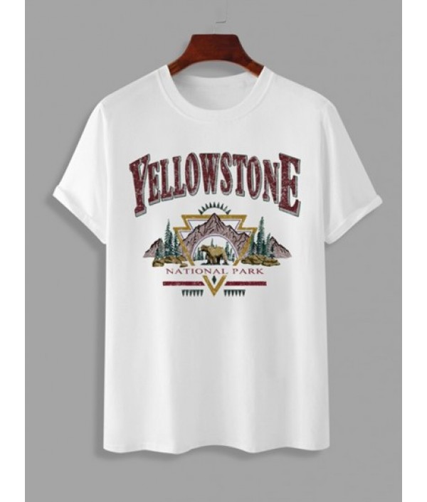 YELLOWSTONE NATIONAL PARK Pattern Short Sleeves T-shirt And Casual Shorts Set YELLOWSTONE NATIONAL PARK Pattern Short Sleeves T-shirt And Casual Shorts Set