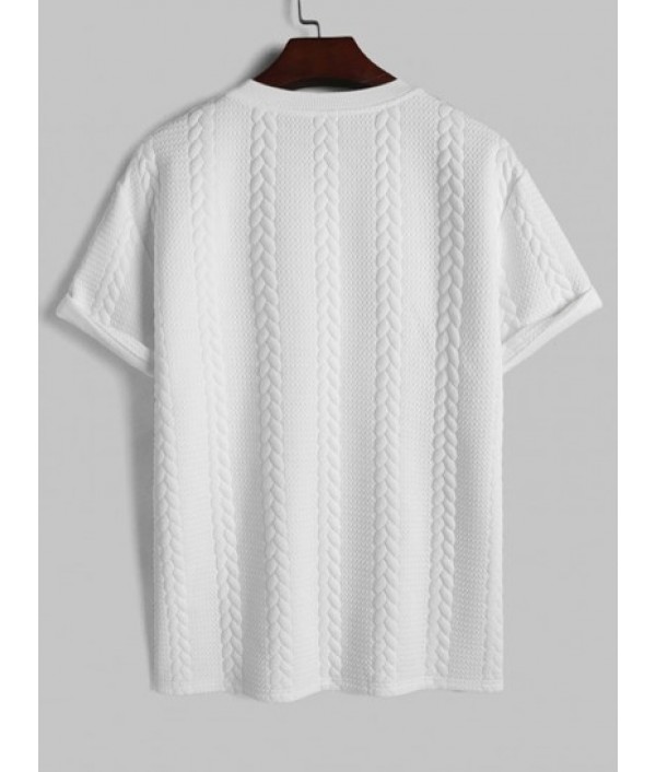 Men's Patched Design Bubble Twisted Striped Jacquard Crew Neck Short Sleeves T-shirt And Drawstring Sports Casual Shorts Set Men's Patched Design Bubble Twisted Striped Jacquard Crew Neck Short Sleeves T-shirt And Drawstring Sports Casual Shorts Set