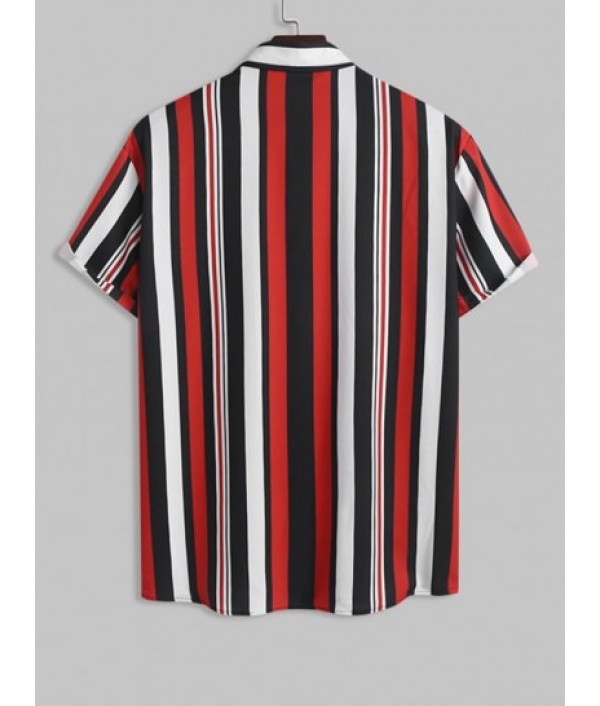 Men's Casaul Colorblock Vertical Striped Pattern Button Front Short Sleeves Beach Shirt And Basic Casual Shorts Set Men's Casaul Colorblock Vertical Striped Pattern Button Front Short Sleeves Beach Shirt And Basic Casual Shorts Set