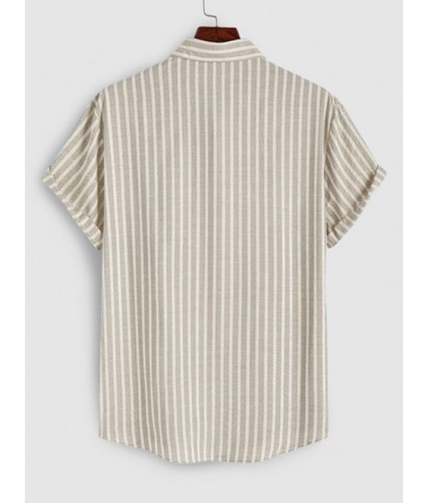 Striped Pattern Short Sleeves Casual Shirt And Drawstring Shorts Set