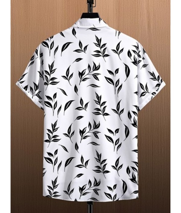 Men's Beach Monochrome Leaf Print Button Up Short Sleeve Shirt And Solid Color Basic Casual Bermuda Shorts Vacation Set Men's Beach Monochrome Leaf Print Button Up Short Sleeve Shirt And Solid Color Basic Casual Bermuda Shorts Vacation Set