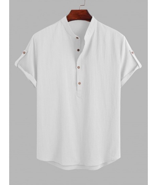 Half Button Roll Up Sleeves Popover Shirt With Drawstring Shorts Two Piece Set Half Button Roll Up Sleeves Popover Shirt With Drawstring Shorts Two Piece Set