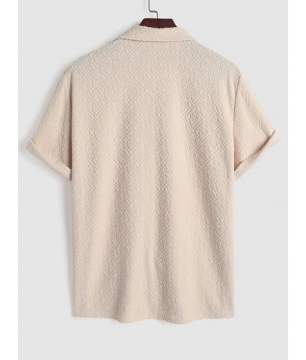 Men's Mix And Match Two Piece Set Rose Jacquard Terry Cloth Textured Button Front Short Sleeves Shirt With Solid Color Corduroy Drawstring Shorts Set Men's Mix And Match Two Piece Set Rose Jacquard Terry Cloth Textured Button Front Short Sleeves Shirt With Solid Color Corduroy Drawstring Shorts Set