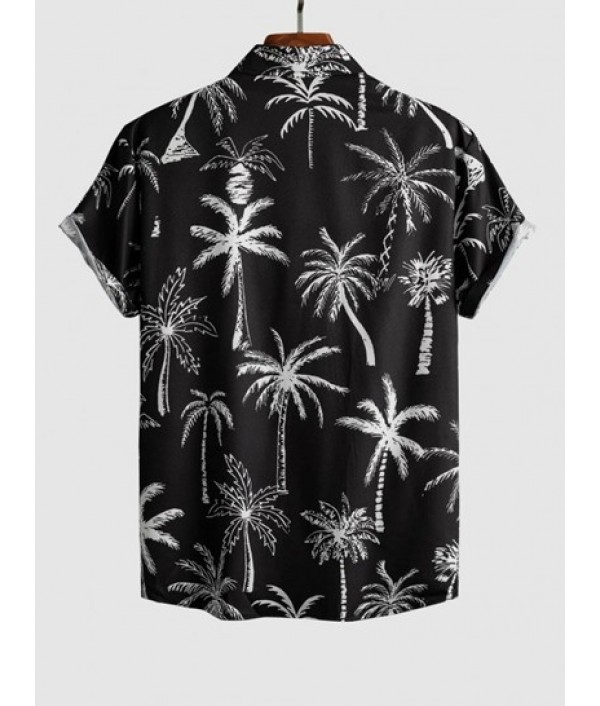 Men's Short Sleeves Palm Tropical Print Beach Vacation Shirt And Solid Color Basic Casual Bermuda Shorts Set Men's Short Sleeves Palm Tropical Print Beach Vacation Shirt And Solid Color Basic Casual Bermuda Shorts Set