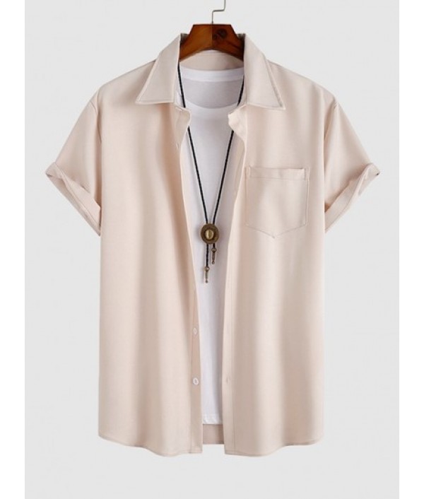 Solid Color Short Sleeves Shirt And Casual Shorts Two Pieces Set