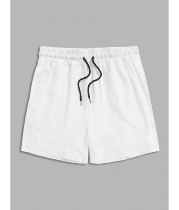 Men's 3Pcs Basic Solid Color Drawstring Sports Sweat Shorts Set