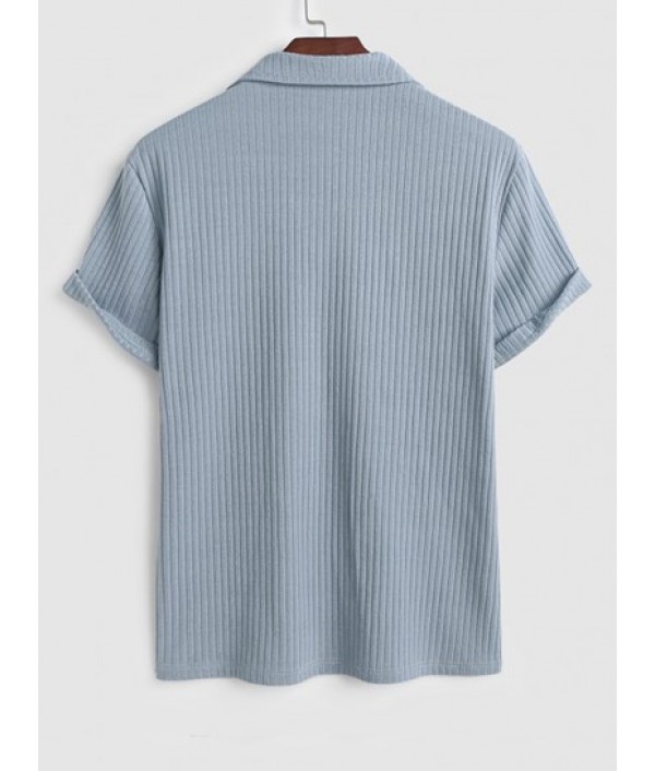 Men's Basic Minimalist Solid Color Ribbed Textured Turndown Collar Pullover Short Sleeves T-shirt And Drawstring Shorts Set Men's Basic Minimalist Solid Color Ribbed Textured Turndown Collar Pullover Short Sleeves T-shirt And Drawstring Shorts Set