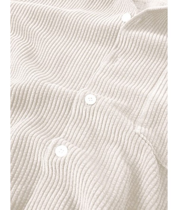 Men's Corduroy Casual Lapel Collar Solid Color Button Summer Short Sleeves Shirt And Shorts Set