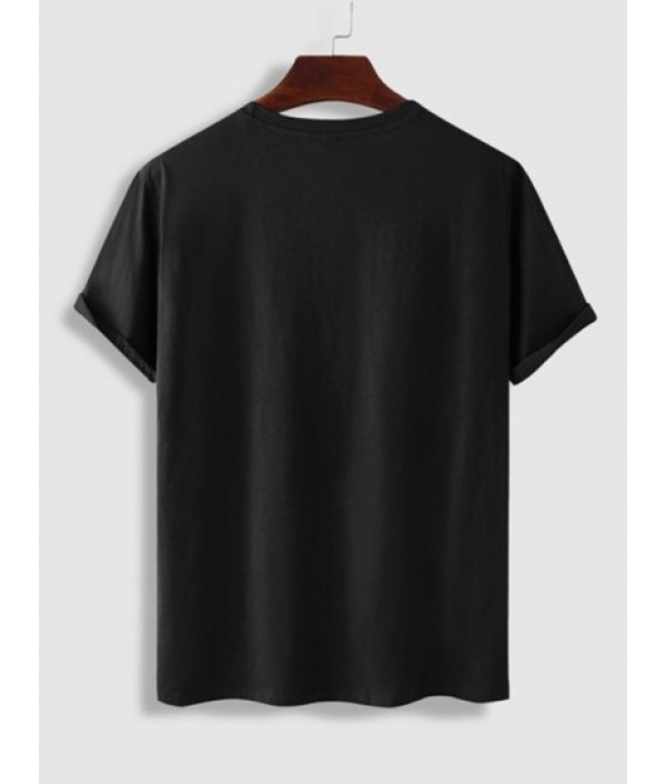 Men's Letter Oriental Dragon Graphic Printed Short Sleeve Crew Neck T-shirt And Solid Color Basic Casual Bermuda Shorts