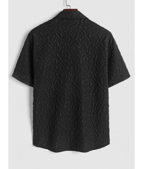 Men's Casual Bubble Jacquard Textured Short Sleeves Kimono Shirt And Solid Color Drawstring Shorts Set