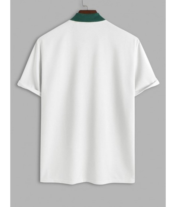 Men's West Coast California Letter Printed Stand Collar College Style Short Sleeves T-shirt And Solid Color Drawstring Basic Casual Bermuda Shorts Set Men's West Coast California Letter Printed Stand Collar College Style Short Sleeves T-shirt And Solid Color Drawstring Basic Casual Bermuda Shorts Set