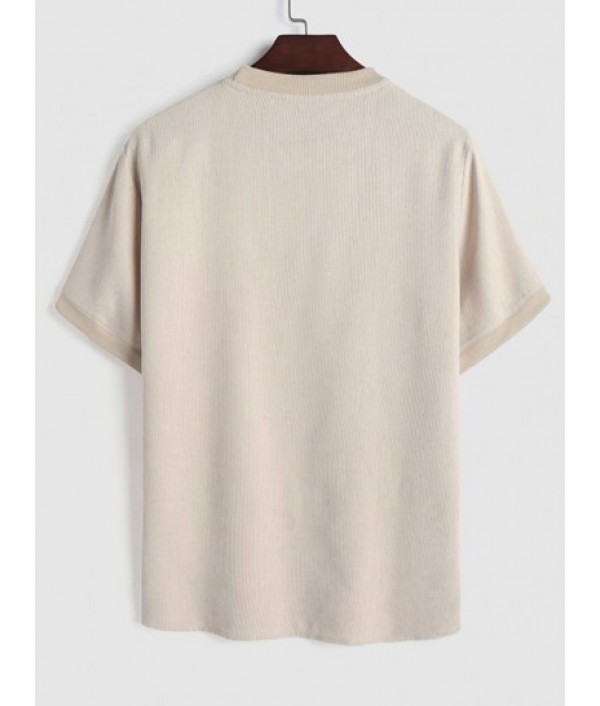 Men's Solid Color Ribbed Corduroy Short Sleeves Crew Neck T-shirt And Drawstring Pocket Plain Textured Shorts Set Men's Solid Color Ribbed Corduroy Short Sleeves Crew Neck T-shirt And Drawstring Pocket Plain Textured Shorts Set