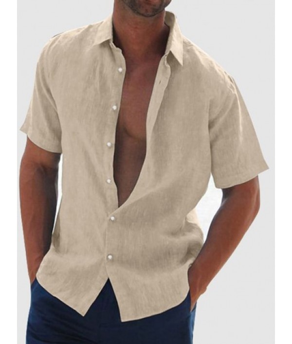 Men's Two Piece Outfits Cotton And Linen Textured Asymmetric Hem Summer Comfortable Casual Short Sleeves Shirt And Basic Linen Pants Set