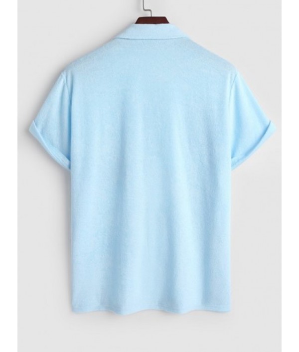 Men's Solid Color Lapel Collar Terry Cloth Button Front Short Sleeves Shirt And Terry Cloth Drawstring Casual Shorts Set Men's Solid Color Lapel Collar Terry Cloth Button Front Short Sleeves Shirt And Terry Cloth Drawstring Casual Shorts Set