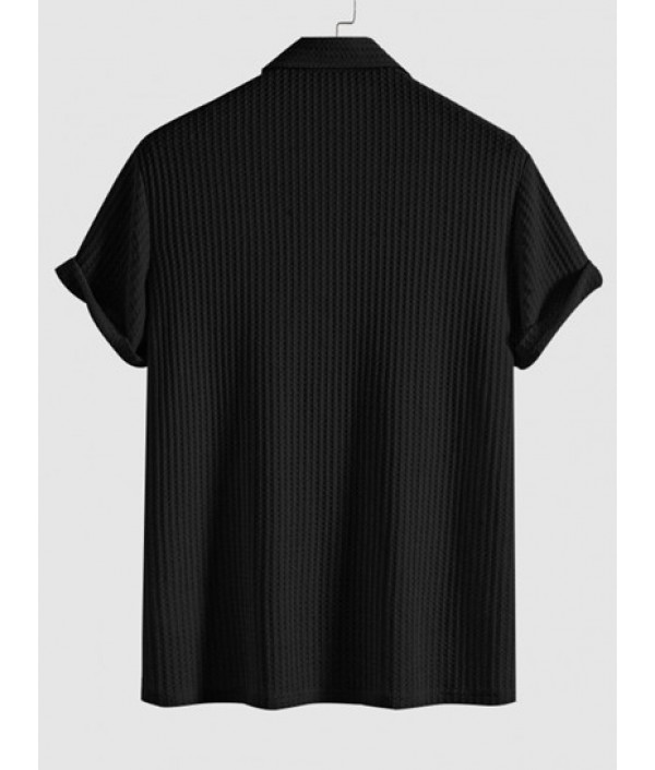 Men's Plain Color Tartan Jacquard Weave Textured Polo Collar Short Sleeves T-shirt And Plaid Pattern Zip Fly Casual Pants Two Pieces Set Men's Plain Color Tartan Jacquard Weave Textured Polo Collar Short Sleeves T-shirt And Plaid Pattern Zip Fly Casual Pants Two Pieces Set