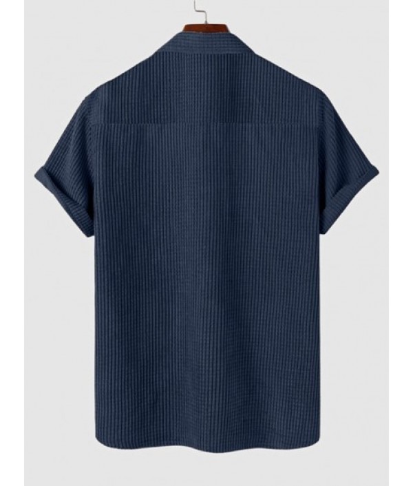Front Pocket Button Up Short Sleeve Corduroy Shirt And Shorts Set