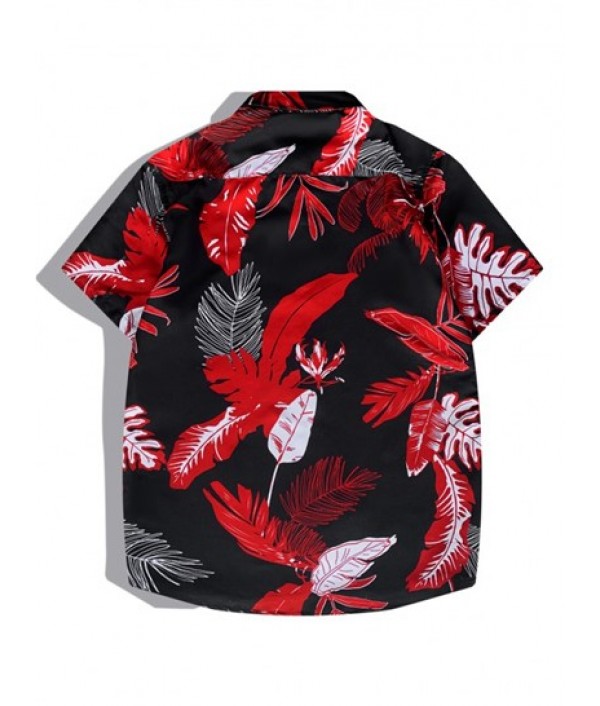 Men's Tropical Leaves Printed Button Front Short Sleeves Shirt And Drawstring Pockets Beach Shorts Hawaiian Vacation Set Men's Tropical Leaves Printed Button Front Short Sleeves Shirt And Drawstring Pockets Beach Shorts Hawaiian Vacation Set