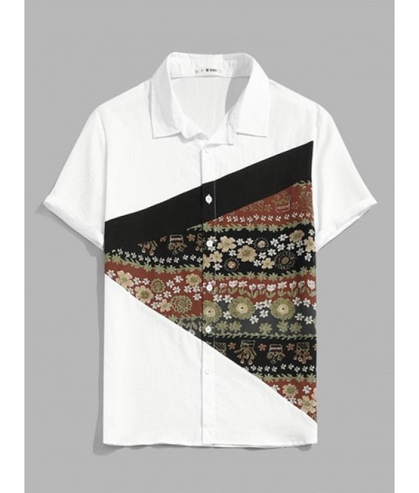 Floral Shirt And Drawstring Pockets Shorts Set Floral Shirt And Drawstring Pockets Shorts Set