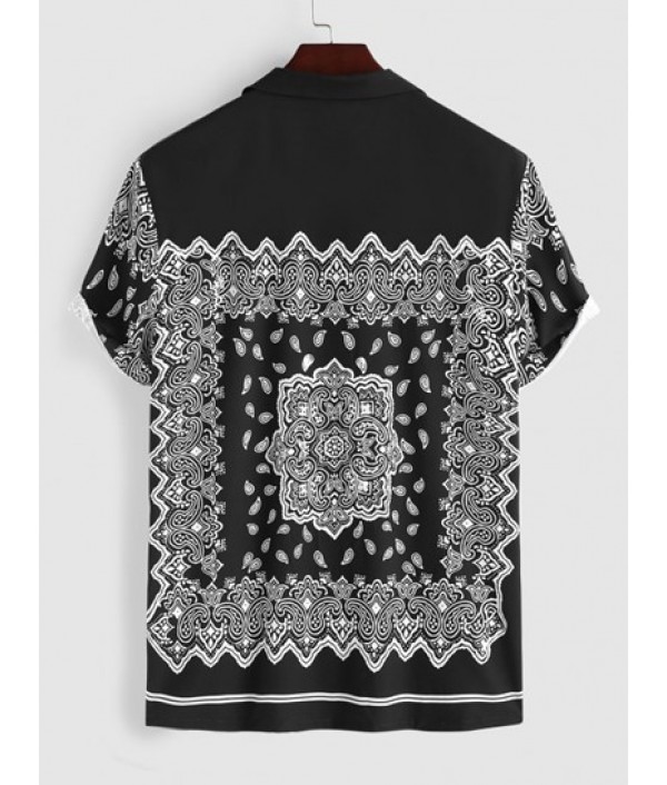 Ethnic Style Paisley Printed Camp Collar Shirt With Drawstring Board Shorts Set Ethnic Style Paisley Printed Camp Collar Shirt With Drawstring Board Shorts Set