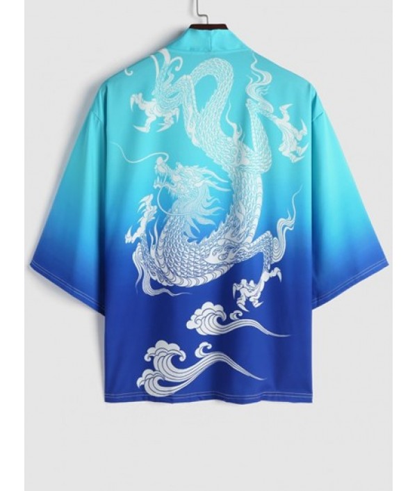 Men's Vacation Beach Co Ord Chinese Style Dragon Cloud Pattern Open Front Kimono With Drawstring Board Shorts Set Men's Vacation Beach Co Ord Chinese Style Dragon Cloud Pattern Open Front Kimono With Drawstring Board Shorts Set