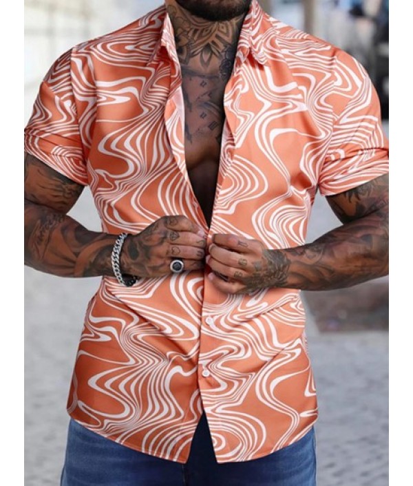 Men's Casual Water Wave Pattern Short Sleeves Button Front Vacation Beach Shirt And Basic Shorts Set Men's Casual Water Wave Pattern Short Sleeves Button Front Vacation Beach Shirt And Basic Shorts Set